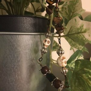 skull charm + tigers eye chip bracelet
